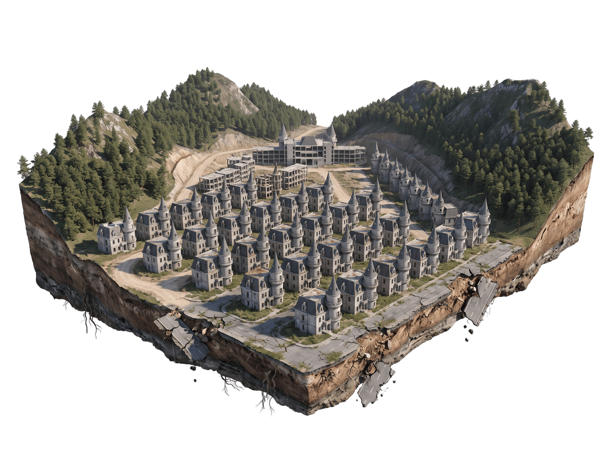 Aerial view of the identical castle rows