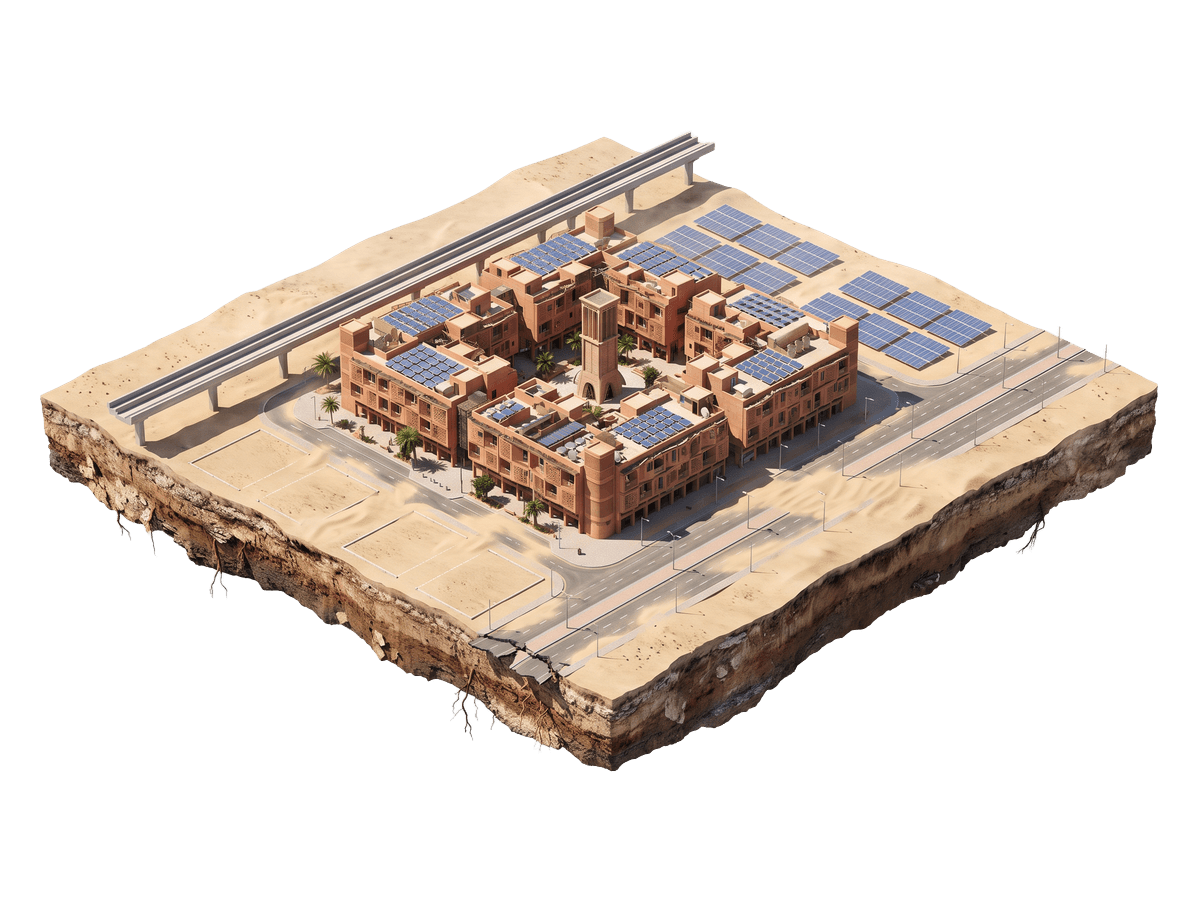 Aerial of Masdar’s empty blocks